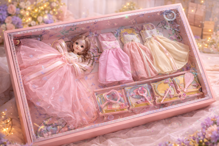 👑🎀 طقم دمية أميرة فاخر مع ملابس وإكسسوارات