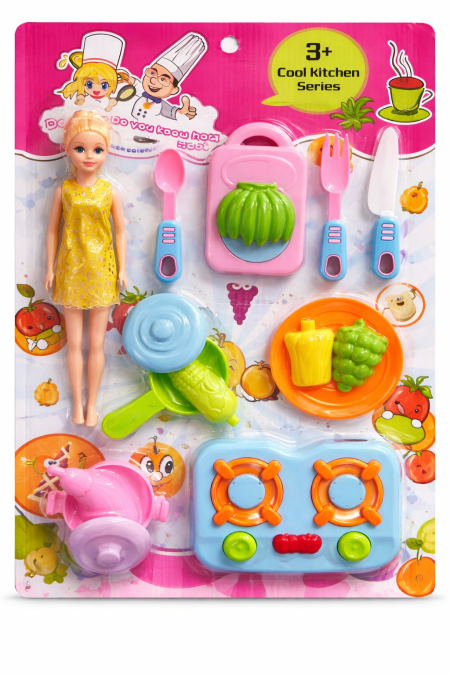 كرت مطبخ للاطفال مع باربي بنت وغاز