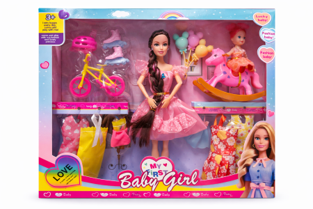 لعبة باربي عظم ومفاصل مع بنت صغيرة ودراجة