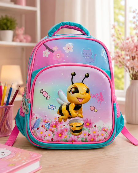 شنطة روضة الأطفال الفاخرة بتصميم النحلة اللطيفة ثلاثية الأبعاد 🐝