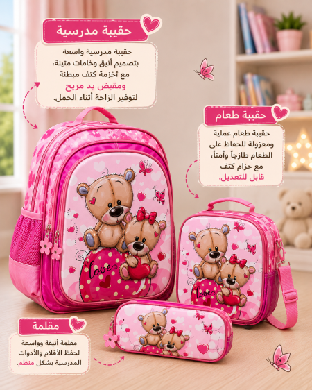 طقم مدرسي مميز برسومات الدببة الوردية 🧸🩷