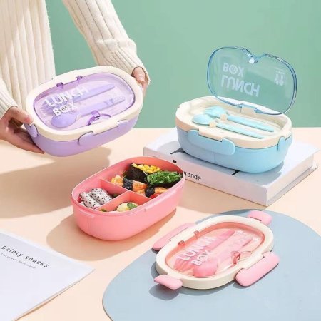 لانش بوكس مقسم مع معلقة وشوكة - إغلاق محكم 🍱