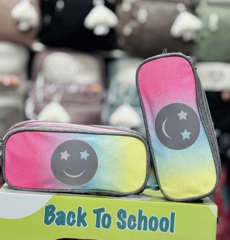 مقلمة 2 سحاب قماش ملونة مع برق وسمايل 🌈